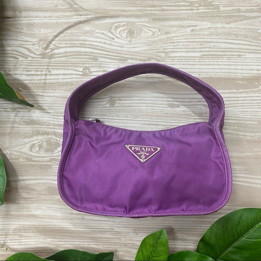 100% Authentic Prada purple nylon baguette mini bag purse designer luxury